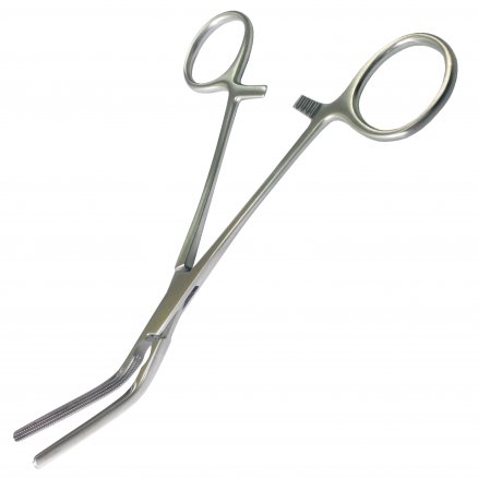 Затискач по DARDIK атравматичний загального призначення, кровоспинний, зігнутий під кутом 45 градусів. Довжина 17,0 см